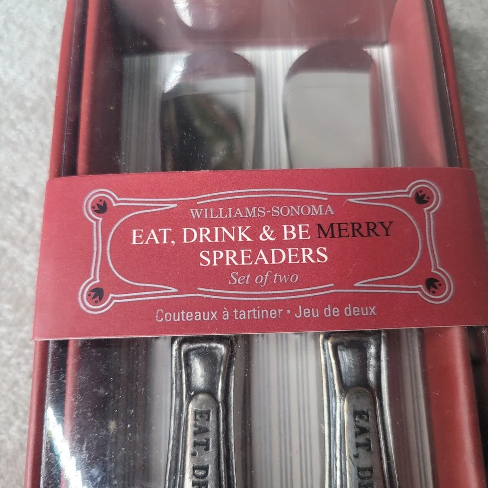Williams Sonoma Eat Drink & Be Merry Spreaders Set of 2 Holiday Christmas New